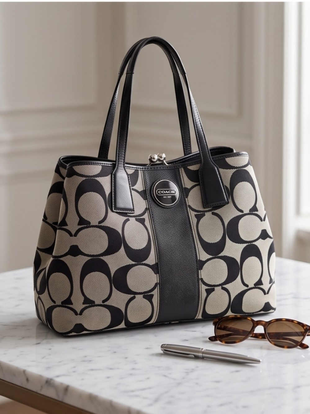 Coach Signature Kisslock Shoulder Tote